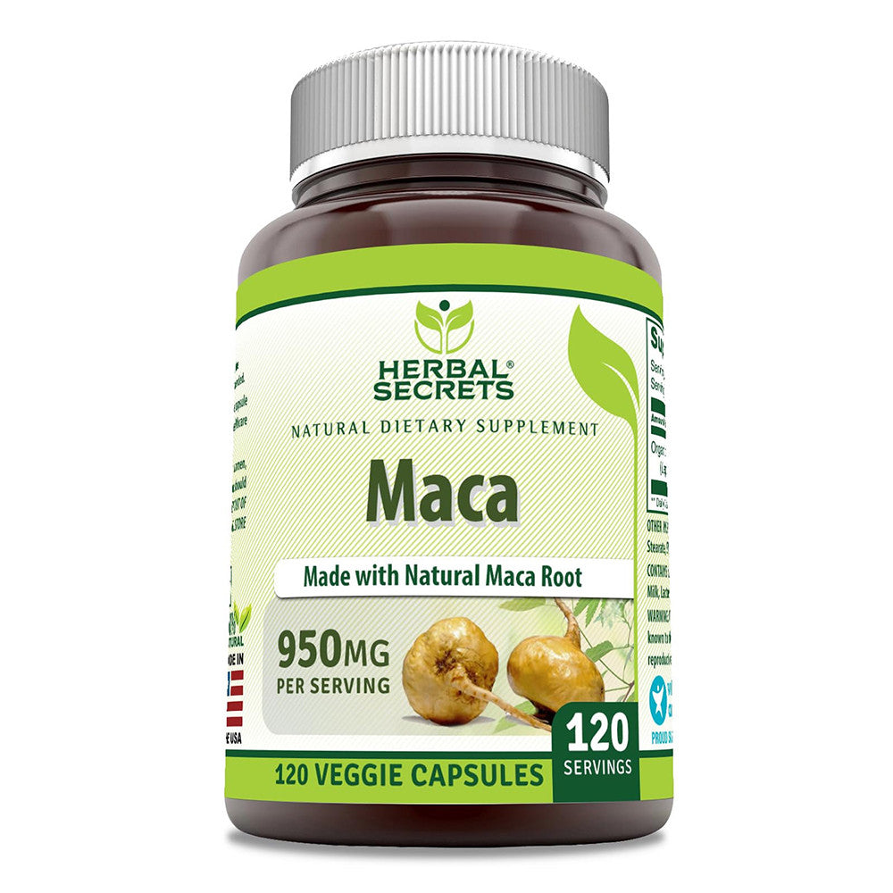 Amazing Nutrition Herbal Secrets Organic Maca 950 Mg Veggie Capsules, 120 Ea